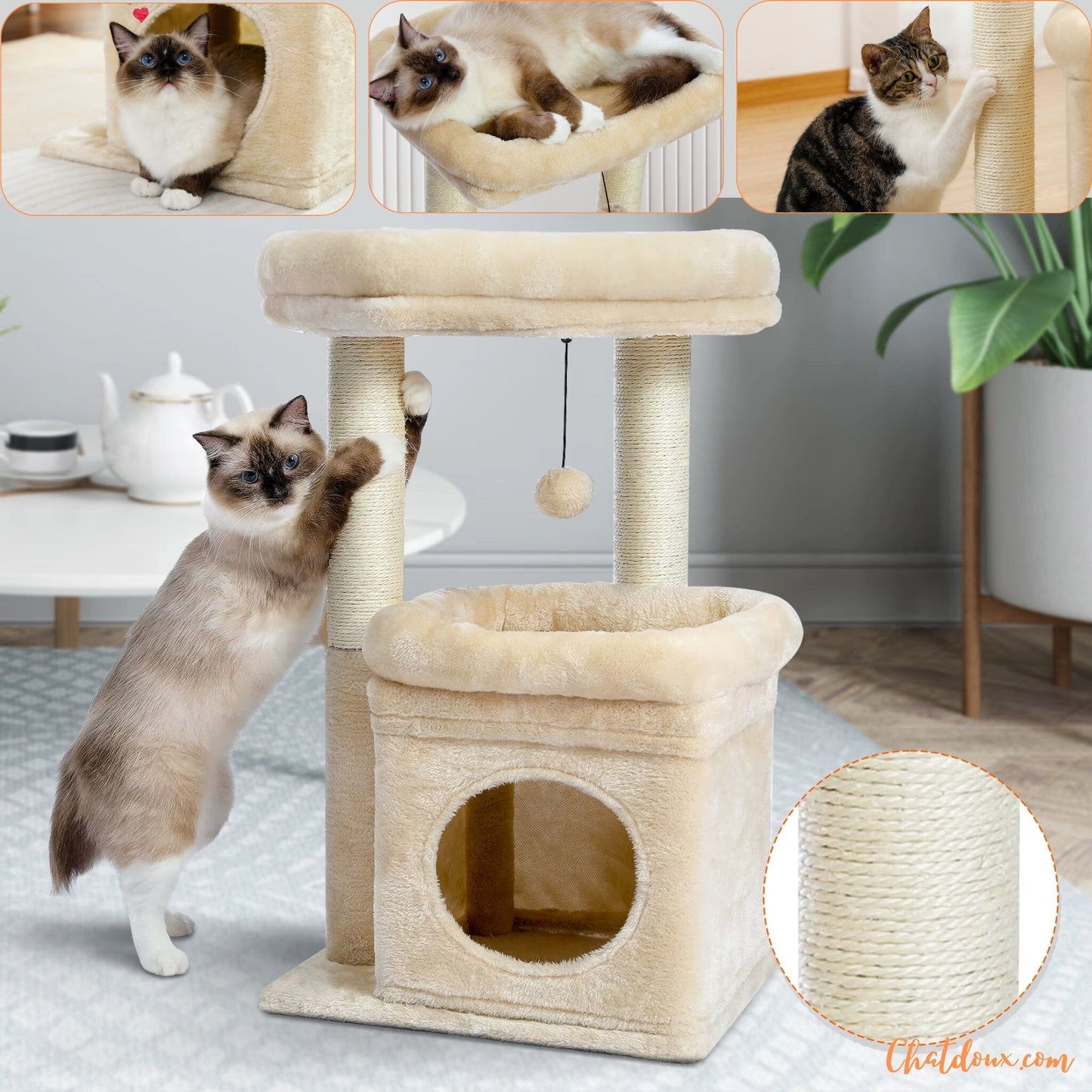 Petit arbre Ă  chat beige | CutyTree-chatdoux